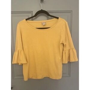 Chico's‎ Blouse Top 3/4 Sleeve Boat Neck Womens 0 (U.S. S) Yellow Stretch